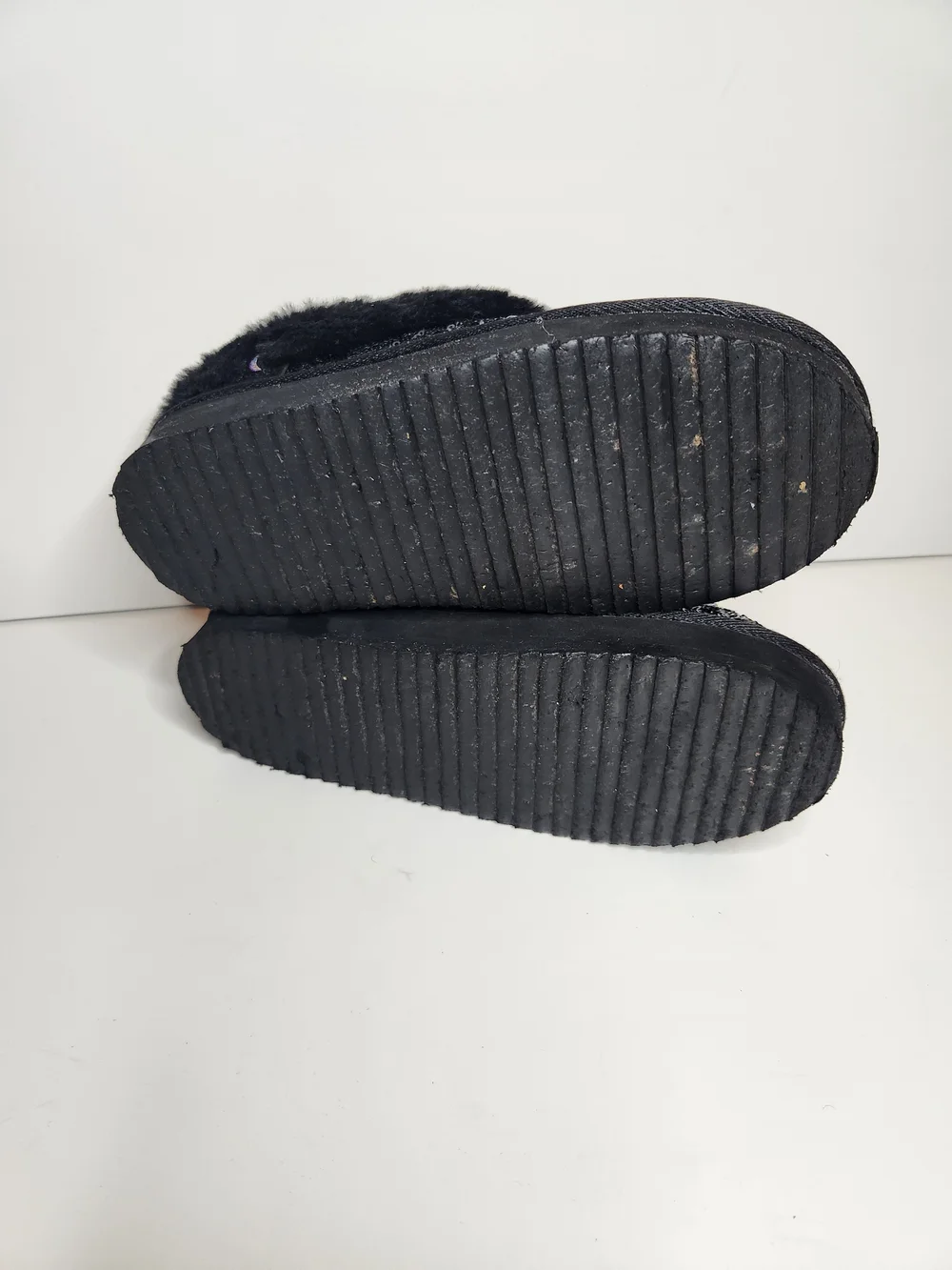 Kids Black Sequin Faux-Fur Mules